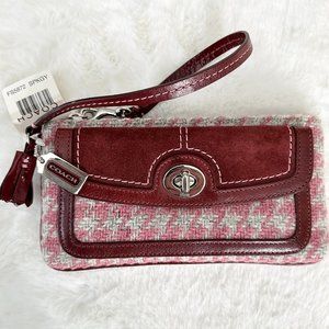NWT COACH Hamptons Suede & Wool Tweed Houndstooth Wristlet